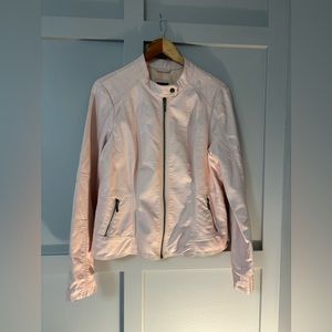 Faux Leather Pink Moto Jacket With Free Infinity Scarf